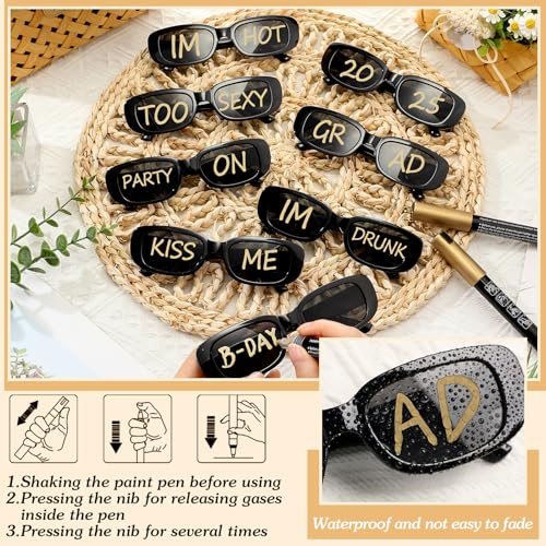 Image of Flutesan Personalized Rectangle Sunglasses with Marker Pens for Adult DIY Custom Birthday Wedding
