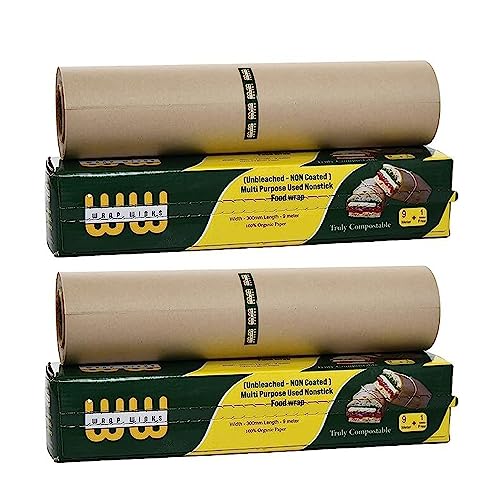 Image of Multipurpose Food Wrapping Paper 9+1 Meter (Greasproof) Food Grade Non Stick Microwave Safe Keeps Food Fresh - Brown Paper (Pack of 2) (9+1 Meter)