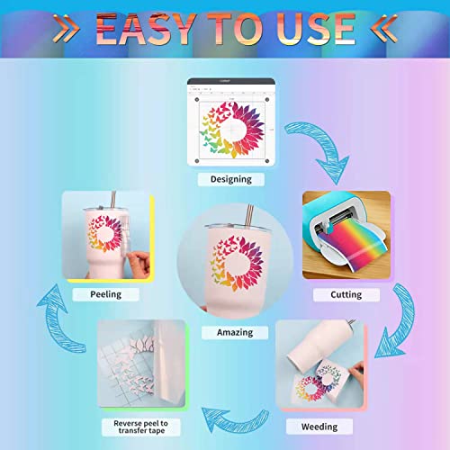 Transwonder Rainbow Permanent Vinyl For Cricut Machine Pattern Adhesive Vinyl – 7 Sheets Assorted Colors Pattern Permanent Vinyl For Diy Decals Gifts For Mother's Day #TOP3