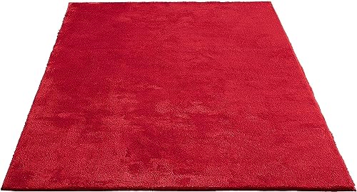 the carpet Relax Moderner Flauschiger Kurzflor Teppich, Anti-Rutsch Unterseite, Waschbar bis 30 Grad, Super Soft, Felloptik, Rot, 140 x 200 cm the carpet Relax Moderner Flauschiger Kurzflor Teppich, Anti-Rutsch Unterseite, Waschbar bis 30 Grad, Super Soft, Felloptik, Rot, 140 x 200 cm