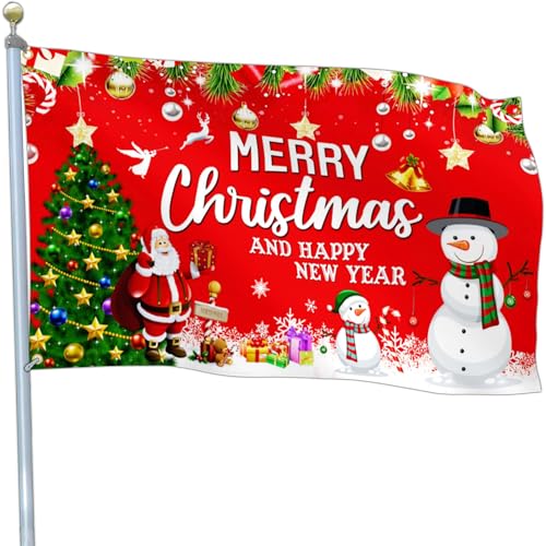 NASIAN Merry Christmas Flags 3x5 Outdoor Happy New Year Christmas Santa Claus Snowman Yard Flags for Outside Christmas Vacation Decorations Winter Xmas Holiday House Banner Decor