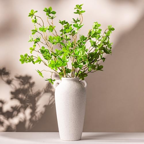 12 Inch Tall White Ceramic Vase, with 5 Branches of 25 Inch Faux ...