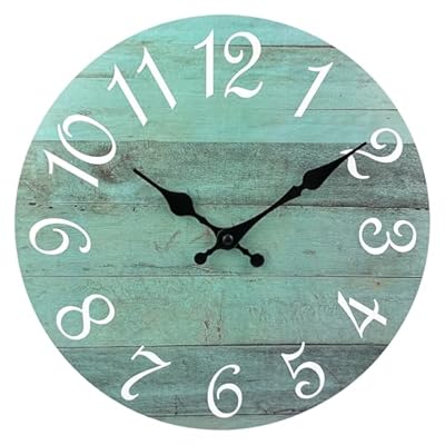 Plumeet Small Wall Clock, 10'' Frameless Wooden Wall Clocks with Silent Quartz Movement, Rustic Coastal Country Village Clocks Decorative for Kitchen Bedroom Living Room, Green
