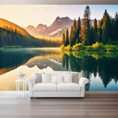 Fondos de pantalla con imágenes panorámicas Naturaleza Montañas Lago Bosque Decoración de pared decorativa para el dormitorio del hogar 350 x 256 cm para decoración papel tapiz multiusos Vistoso