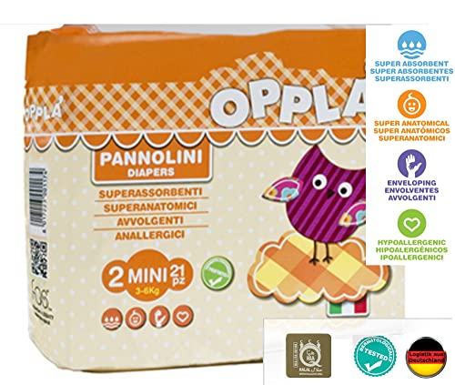 Bolsa de pañales OPPLA MINI tamaño 2 – 3 – 6 kg, 21 unidades