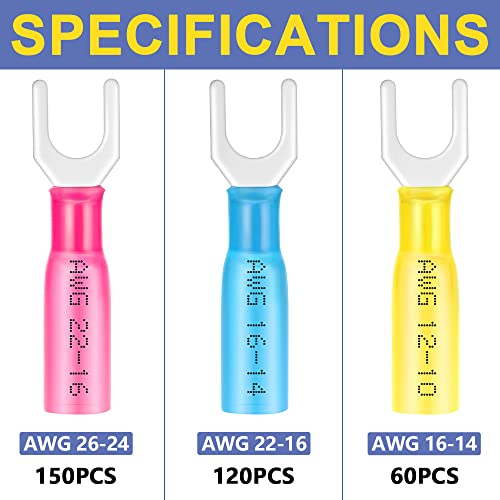 image for haisstronica 330PCS #10 Marine Grade Heat Shrink Fork Connectors,22-10