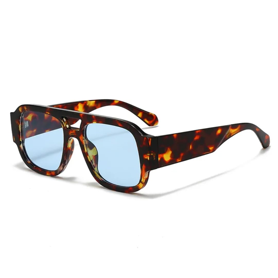Lunettes de soleil rétro double pont finition bleu léopard - 8