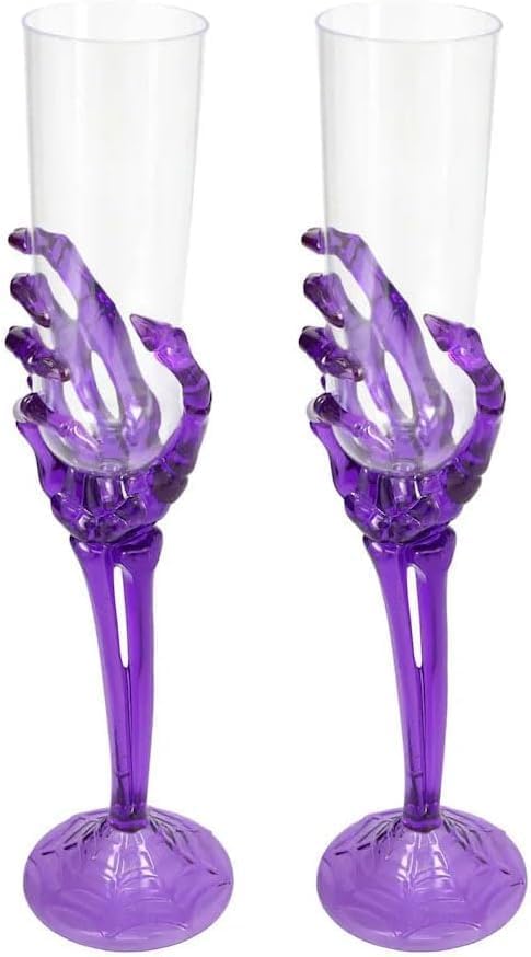 Halloween Plastic Skeleton Hand Champagne Flutes goblets - Set of Two (purple)