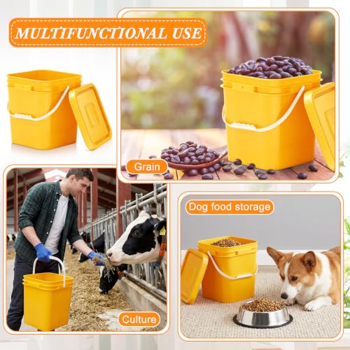 Image of Mumufy 5 Pcs 3.5 Gallon Square Food Grade Bucket with Lid Square Bucket Pail Plastic Handles for Long Term Food Storage, Camping, Fishing, Home Organization Easy Stack and Store (Yellow)