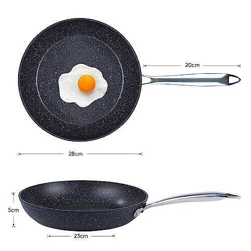 Foto von Hawthyhome Pfanne 28 cm für Induktion-geeignet für alle Herdarten, Beschichtete Pfanne aus Granit mit Edelstahlgriff, Pfanne Antihaft, Ofen-sicher, Spülmaschinenfest, Induktionspfanne