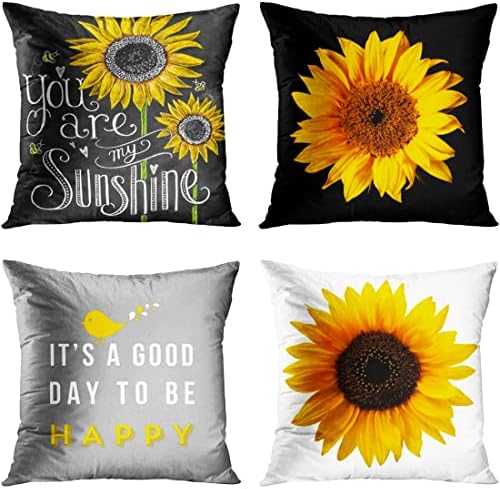 ZHILING Set of 4 Cushion Covers 45x45cm Home Decor Throw Pillow Covers Decorative Outdoor Sunflower Cushion Couch Sofa Throw Pillow Cases 18 x 18 Inches