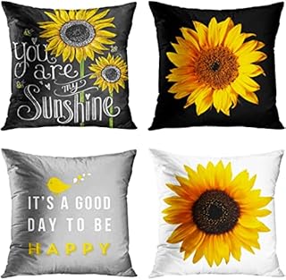 ZHILING Set of 4 Cushion Covers 45x45cm Home Decor Throw Pillow Covers Decorative Outdoor Sunflower Cushion Couch Sofa Throw Pillow Cases 18 x 18 Inches