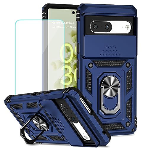 Coque pour Pixel 7 avec protège-écran verre trempé et cache caméra bleu