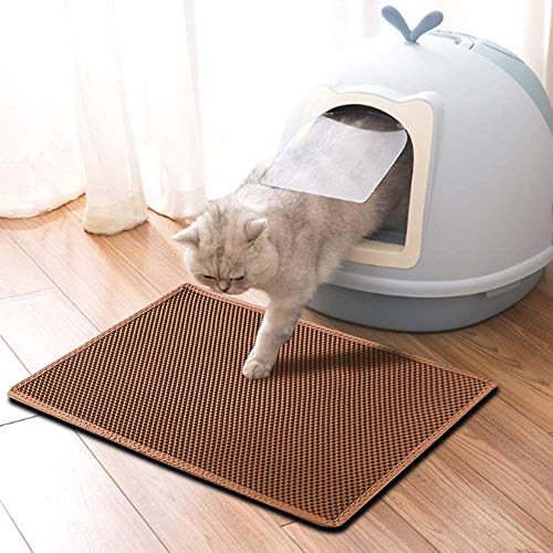 Kaxionage Cat Litter Mat, Litter Box Mat,Honeycomb Double Layer Trapping Litter Mat Design,Waterproof Urine Proof Kitty Litter Mat ,Easy Clean Scatter Control (30" X 24", 1Pack Brown) #TOP6