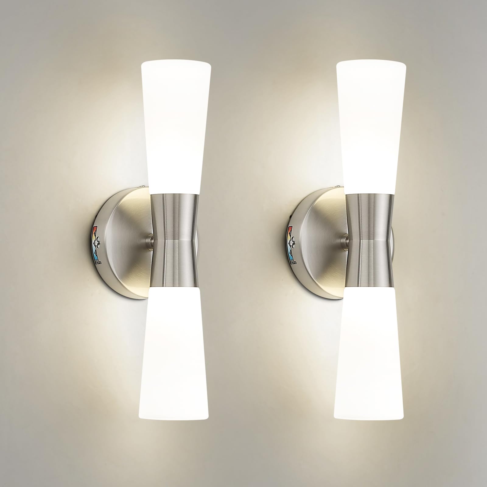 kudos 2 Pack Brushed Nickel Vanity Lights, Milk White Glass, KDVL13-BN-2PK