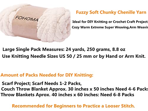 Super Bulky Chunky Blanket Chenille Yarn Milk 64Oz For Arm Knitting, 8 Pack Luxury Thick Polyester Jumbo Weaving Crochet Craft Yarns For Throw Blanket Pillows (Milk, 8 Pack / 2Kg) #TOP7