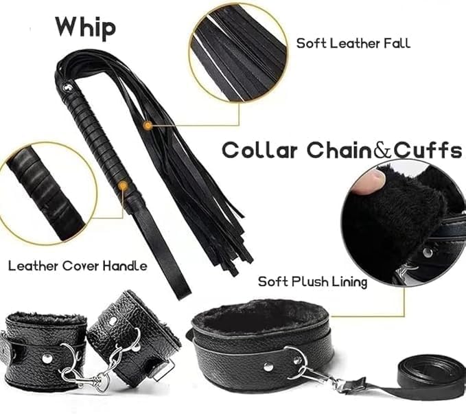 BDSM Kit Bondage Restraint Couples Sex Toys,10 Pcs Set Sex Bondage Gear & Accessories with Adjustable Wrist &Ankle Cuffs, Collar,Blindfold,BallGag,Flogger,Ropes,Paddle,Nipple Clamp Adult Sex Toy Game