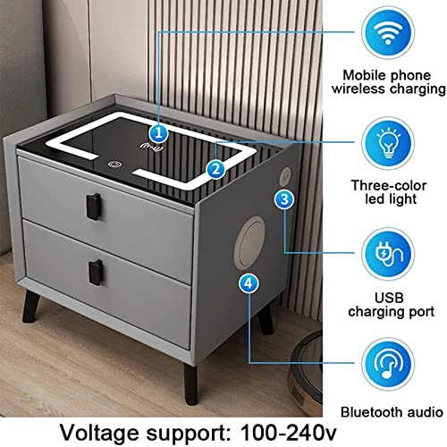 Table de chevet intelligente en gris foncé, finition premium avec éclairage LED variable - 4