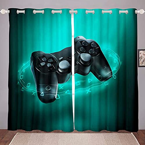 LKCD Lot De 2 Rideaux Occultants Manette De Jeu Moderne Manette Verte 150X166Cm - Rideau Occultant - Rideau Opaque avec Œillets - Double Rideaux Occultant - Rideau Fenetre