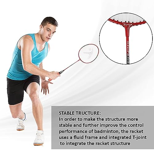 Hipkoo Sports Aluminum Badminton Rackets Combo Set, 2 Wide Body Racquet with Full Cover, 10 Plastic Shuttlecocks and Net, Suitable for Beginner, Lightweight and Sturdy, Red (Set of 2) 8 51WsF5+QEQL
