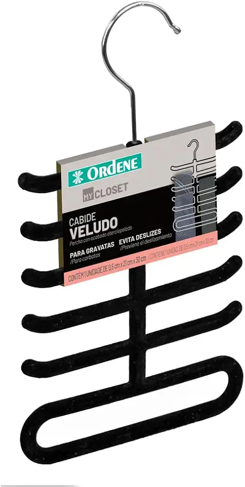 Ordene - Cabide de Veludo para Gravatas, Cor Preta, Linha My Closet