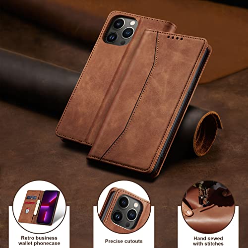 Image of Jasonyu Flip Wallet Case for iPhone 13 Pro Max,Brown