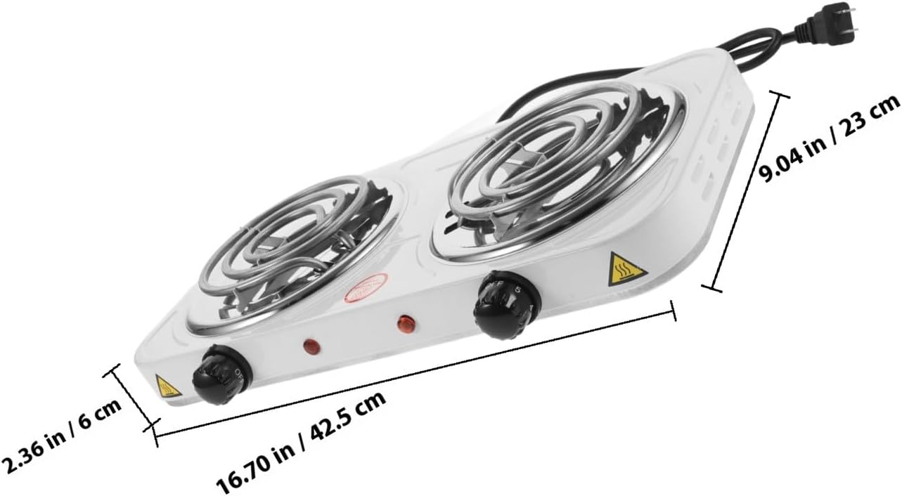 Countertop Electric Double Burner Stove with Temperature Control Overheating and Leakage Protection Stainless Steel Coil Cooktop for Kitchen Dorm Rv Use White US Plug