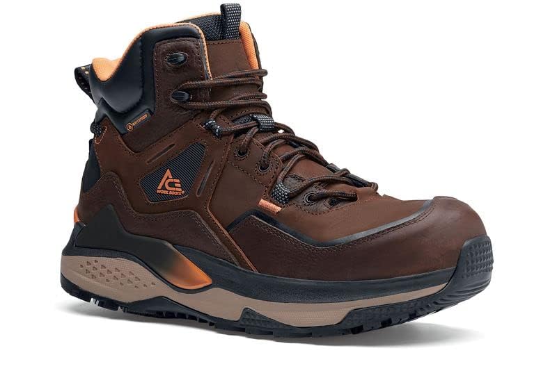 ACE Work Boots Arrow Hiker, Men's Nano Composite Toe (NCT) Work Boots, Slip Resistant, Waterproof, Brown, Size 9.54