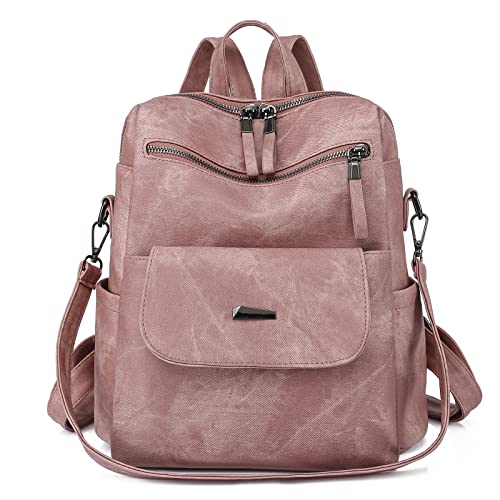 Image of Backpack Purse for Women, PU Leather Back pack, Fashion Anti Theft Backpack, Multipurpose Lightweight Waterproof Purse Shoulder Bag Handbag, Pink