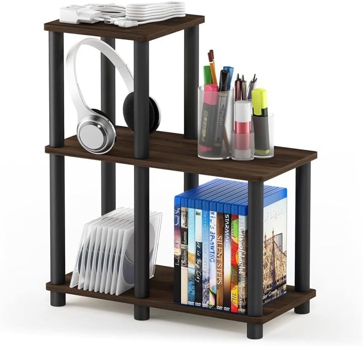 Furinno Turn-N-Tube 3-Tier Accent Decorative Shelf, Columbia Walnut/Black