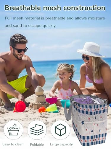Mesh Beach Bag Oversized Tote Bags for Women Red Star Independence Day Blue Grid Large Travel Pool Bags with 8 Pockets2