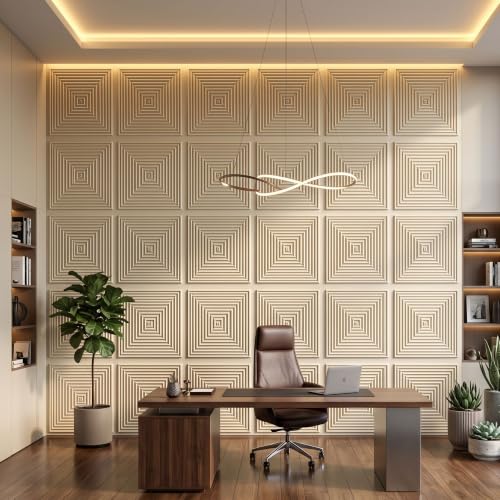 Image of Kayra Decor 3D PVC Wall Panels for Bedroom & Living Room | Pryamid Design |White Tail Color | 19.7 x 19.7 Inch | Pack of 12 | 32.28 Sq Ft