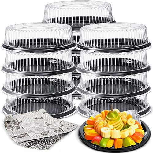Tessco for you 12 Pack Heavy Duty Repeatedly Plastic Serving Tray with Lid and 24 Pcs Deli Wax Paper Sheets Sets Large Party Platters with Clear Lids Stackable Round Food Serving Trays(Black,12inch) by Tessco for you - Used condition - US$26.22
