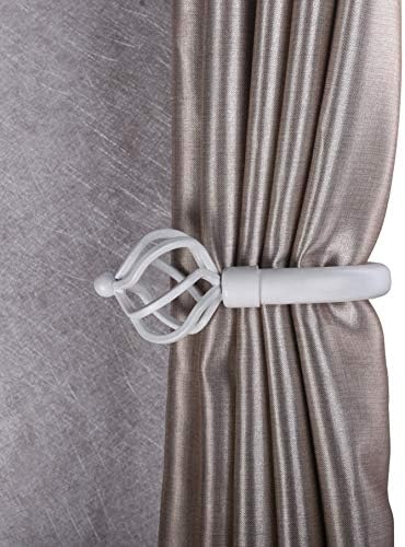 Home Harmony® Bird Cage Finial Telescopic Extendable Curtain Pole set In Black Silver White and Matching Holdbacks Available (Silver, Pair Of Holdbacks)