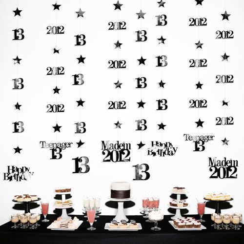 Image of 12PCS Black 13th Birthday Decorations Number 13 and 2012 Star Garland Streamer Banner Backdrop for Girls Boys Cheers to 13 Years Birthday Vintage Made in 2012 Official Teenager Party Decor Supplies