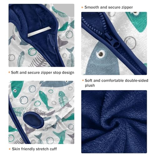 Fish and Skeletons Of Floating Fish Girls Fleece Jacket Girls Fall Jacket Girls Zip Up Hoodie Girls Sherpa Jacket 2-10T3