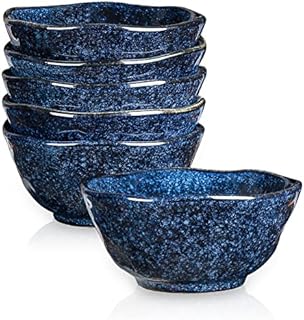 vicrays Ceramic Small Dessert Bowls Set - 10 oz, Set of 6, Microwave, Oven and Dishwasher Safe, for Rice, Ice Cream, Soup, Snacks, Cereal, Chili, Side Dishes etc, Kitchen Bowls Set, Starry Blue