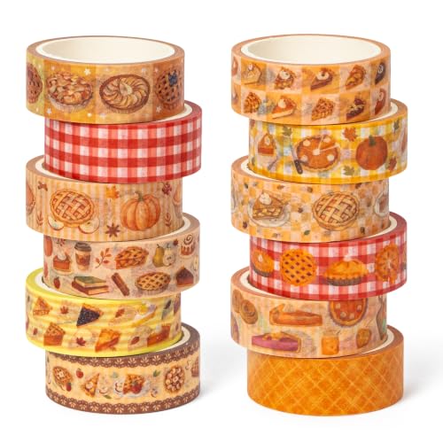 BkeeCten 12 Rolls Autumn Bakery Designs Washi Tape for Baking Recipe Books