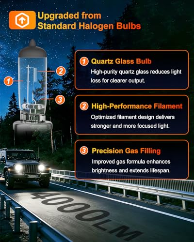 Image of 9006 HB4 Halogen Headlight Bulb, 12V 55W Standard Halogen Light Bulb, 3800K, 4000 Lumens, High Brightness Headlight Bulb, Head Light Bulbs for Car,Headlight Bulbs Low Beam, Pack of 2