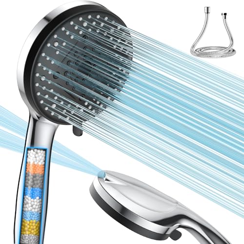 VOXON Hard Water Filter Shower Head and Hose with 20 Stage Filter, 10 Spray Jet Modes High Pressure Bathroom Shower Head, Large Powerful Handheld Showerhead for Residual Chlorine Remove