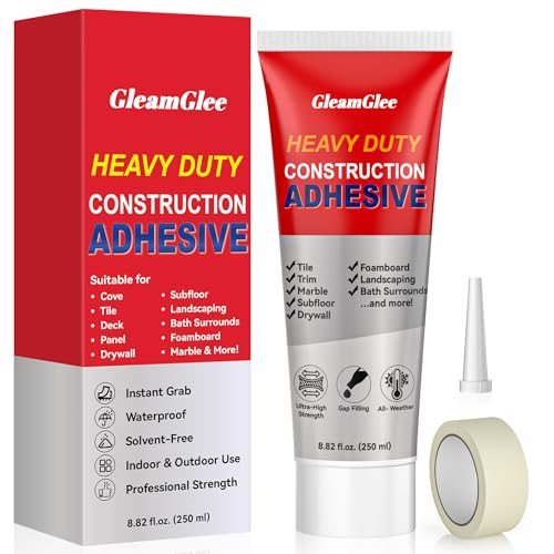 Heavy Duty Construction Adhesive, 8.8 oz Strong Cement Glue for Concrete, Tile, Wood, Stone, Walls, Floors & More – Waterproof Indoor/Outdoor Construction Glue