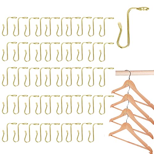 50 Pieces Clothes Hanger Connector Hooks Upgraded Metal Velvet Hanger Extender Hooks For Different Thickness Hangers, Organizer And Storage For Closet(Gold) #TOP5