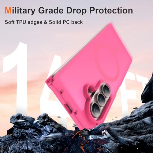 Image of ORETECH Magnetic for Samsung Galaxy Z Fold 7 Case, Translucent Back Non-Slip Hard PC Shockproof Bumper Protective Phone Case Cover for Samsung Z Fold 7 - Hot Pink