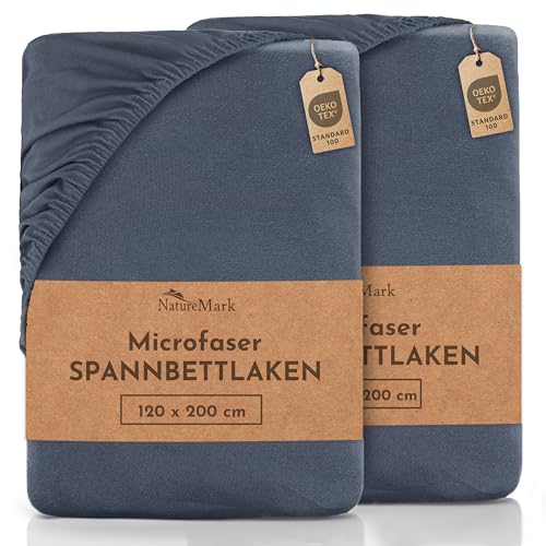 NatureMark Mikrofaser SPANNBETTLAKEN 2er Pack zum Sparpreis! viele Größen und Farben Markenware (Bettlaken 120x200 cm, anthrazit grau)