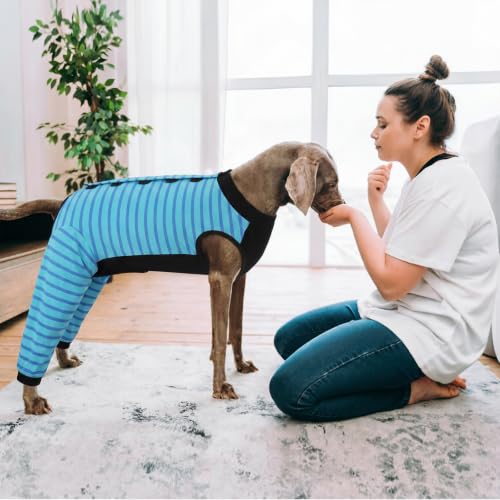 Image of Kuoser Dog Recovery Suit with Anti Licking Rear Leg Sleeve, Blue L | Abdominal Dog Surgical Suit with Pants Cover Protect Wounds, Dogs Elbow Protector Soft Pet Surgery Onesie Cone Alternative