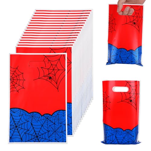 50Uds Bolsas De Regalo Para Fiestas De Arañas, Bolsas Dulces Con Dibujos Telarañas Azules Y Rojas Suministros Fiestas Temáticas Embalaje Para Regalos Cumpleaños Y Halloween