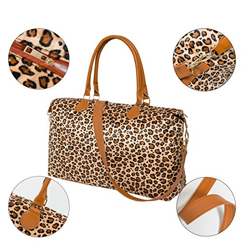 Geechen Weekender Bag for Women - Travel Cute Overnight Duffle Bag with Straps (Leopard)