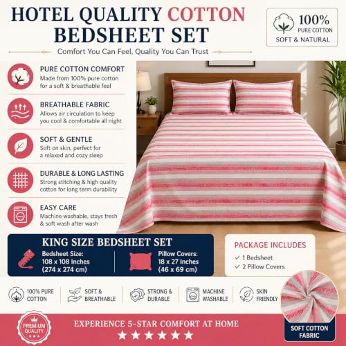 Image of Premium King Size Bedsheet | Modern Sunset Stripe Print | Soft, Comfortable & Durable Fabric | Double Bed Bedsheet with Pillow Covers | Easy Care