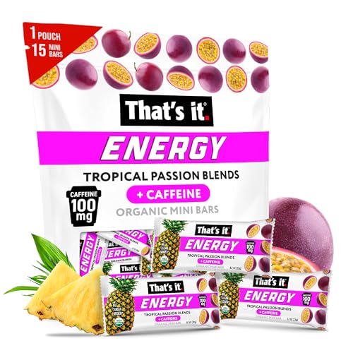 Image of That's it. Tropical Passion Energy Mini Bars | 100mg Natural Caffeine |Pineapple Passionfruit| Allergy-Friendly, Nut Free, Organic, Non-GMO, Gluten-Free Snacks | 15 Count