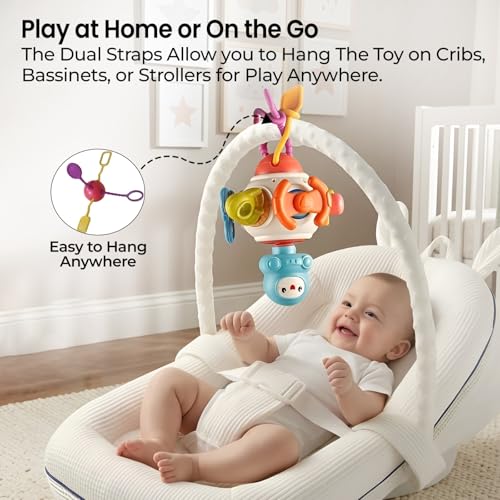 Image of Cable World Montessori 8-in-1 Baby Activity Cube Toy for Kids| Sensory Learning & Motor Skill Development Toy | Spinner, Pull String & Rotating Astronaut | Hanging Travel Toy for Babies & Toddlers